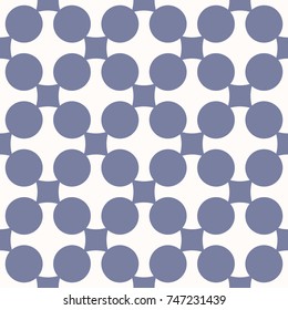 Vintage abstract geometric seamless pattern. Ornamental background in trendy pastel colors, blue serenity and white. Vector texture with squares, circles, grid, lattice. Decorative repeat design 