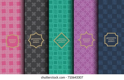 Vintage abstract geometric seamless patterns set. Vector background, endless texture for wallpaper,web page,surface texture. Monochrome geometric ornament