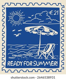 Vintage abstract hand drawn beach seaside illustration with retro typography ready for summer slogan print for graphic tee t shirt or postcard - Vector