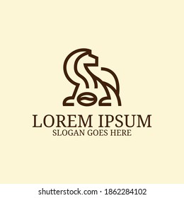 Vintage abstract lion coffee shop logo design vector, with outline art style