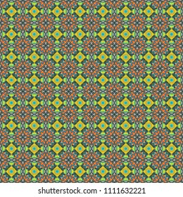 Vintage abstract mandala colorful seamless pattern in orange, green and blue colors. Vector background.