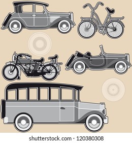 Vintage abstract modes of transport on a beige background