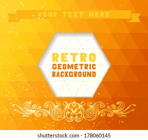 Vintage abstract mosaic background. Hexagons pattern with ribbon and vintage element. Retro design. Place for your text. 