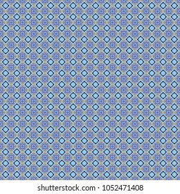 Vintage Abstract Ornament with Tiles and Rhombus in blue, gray and violet Colors. Orient seamless pattern. Colorful Pattern for Wallpaper, Textile, Linen, Curtains. Vector Bright Zentangle.