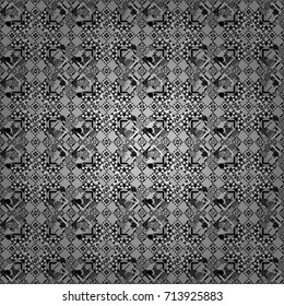 Vintage Abstract Ornament with Tiles and Rhombus in black, gray and white Colors. Vector Bright Zentangle. Orient seamless pattern. Colorful Pattern for Wallpaper, Textile, Linen, Curtains.