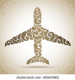 Vintage abstract Ornamental plane icon logo illustration isolated on pattern background