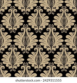 Vintage abstract pattern in damask style. Seamless vector background. White and gold texture.