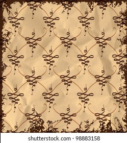 Vintage abstract pattern on old crumpled paper background. Vector illustration