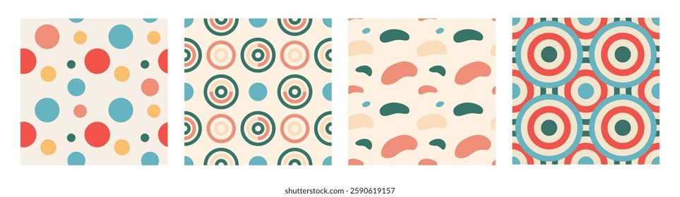Vintage abstract pattern vector illustration. 70s 60s style background with circles and squares. Colorful geometric pattern perfect for creative projects and digital media