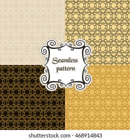 Vintage abstract seamless pattern. Four color variants in one. Seamless texture with classic spiral ornament. Vector background for use in design, web site, packaging, textiles, wallpaper, paper.