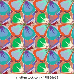Vintage abstract seamless pattern with many colorful flowers, hand drawn. Vector botanical floral illustrations. Many flowers seamless pattern.