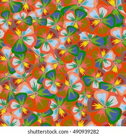 Vintage abstract seamless pattern with many colorful flowers, hand drawn. Vector botanical floral illustrations.