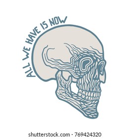 Vintage abstract skull on white background.  Vector print for t-shirt or cover, tattoo