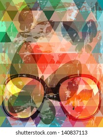 Vintage abstract summer poster with sunglasses and butterflies