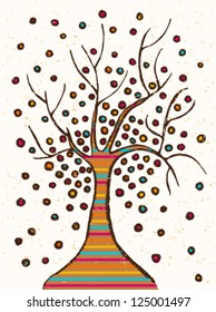 Vintage abstract tree with circles, vector illustration
