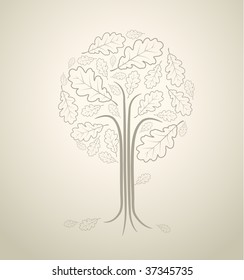 Vintage abstract tree drawing made from oak leafs