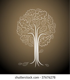 Vintage abstract tree drawing made from oak leafs
