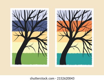 Vintage abstract Tree pattern art. Colourful Retro tree Vector Illustration. Organic shape background design for poster. Vintage wall art. Trendy modern retro artwork. 