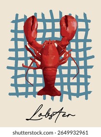 Vintage abstrata tipografia retro mão desenhada lagosta desenho ilustração com texto slogan impressão para T t camisa gráfica ou cartão de cartaz - Vetor