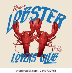 Vintage abstrata tipografia retro mão desenhada lagosta desenho ilustração com texto slogan impressão para T t camisa gráfica ou cartão de cartaz - Vetor
