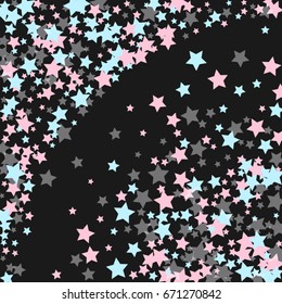 Vintage abstract vector background with stars of confetti. Decorative pattern with pink, blue, gray stars. Old views of fashionable space illustration. Holiday, glamor background