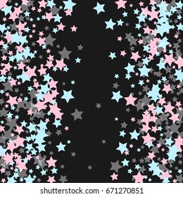 Vintage abstract vector background with stars of confetti. Decorative pattern with pink, blue, gray stars. Old views of fashionable space illustration. Holiday, glamor background