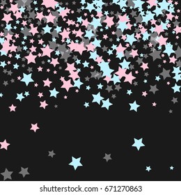 Vintage abstract vector background with stars of confetti. Decorative pattern with pink, blue, gray stars. Old views of fashionable space illustration. Holiday, glamor background