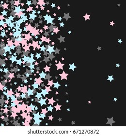 Vintage abstract vector background with stars of confetti. Decorative pattern with pink, blue, gray stars. Old views of fashionable space illustration. Holiday, glamor background