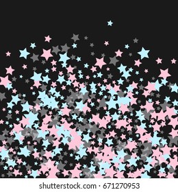 Vintage abstract vector background with stars of confetti. Decorative pattern with pink, blue, gray stars. Old views of fashionable space illustration. Holiday, glamor background
