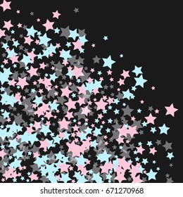 Vintage abstract vector background with stars of confetti. Decorative pattern with pink, blue, gray stars. Old views of fashionable space illustration. Holiday, glamor background
