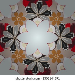 Vintage abstract vector floral seamless pattern in beige, brown and gray colors. Intersecting curved elegant stylized leaves and scrolls forming abstract floral ornament in Arabic style. Arabesque.