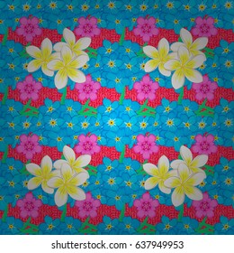 Vintage abstract vector floral seamless pattern on a red background. Intersecting curved elegant stylized forget-me-not flowers, leaves and scrolls forming abstract floral ornament in Arabic style.