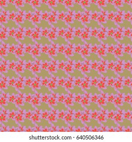 Vintage abstract vector floral seamless pattern in orange and pink colors. Intersecting curved elegant stylized leaves and scrolls forming abstract floral ornament in Arabic style. Arabesque.