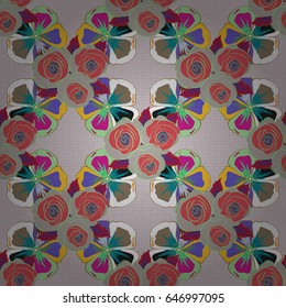 Vintage abstract vector floral seamless pattern in green and orange colors. Intersecting curved elegant stylized leaves and scrolls forming abstract floral ornament in Arabic style. Arabesque.