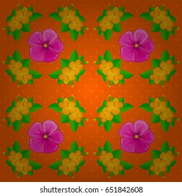 Vintage abstract vector floral seamless pattern on a orange background. Intersecting curved elegant stylized hibiscus flowers, leaves and scrolls forming floral ornament in Arabic style. Arabesque.