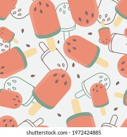 Vintage abstract watermelon vector seamless repeat pattern.