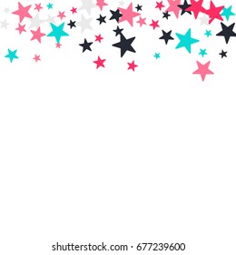 Vintage abstract white vector background with stars of confetti. Decorative pattern with multicolored stars. Old fashion illustrations of space. Holiday, glamor background 