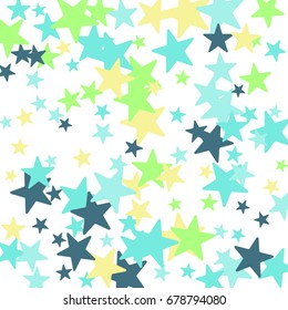 Vintage abstract white vector background with stars of confetti. Decorative pattern with multicolored stars. Old fashion illustrations of space. Holiday, glamor background 