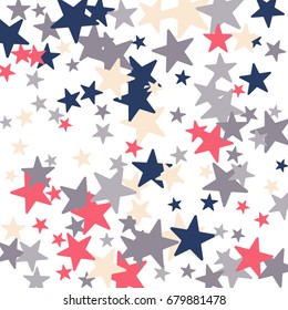 Vintage abstract white vector background with stars of confetti. Decorative pattern with multicolored stars. Old fashion illustrations of space. Holiday, glamor background 