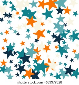Vintage abstract white vector background with stars of confetti. Decorative pattern with multicolored stars. Old fashion illustrations of space. Holiday, glamor background 