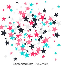Vintage abstract white vector background with stars of confetti. Decorative pattern with multicolored stars. Old fashion illustrations of space. Holiday, glamor background 