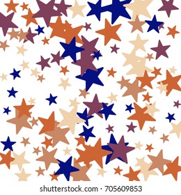 Vintage abstract white vector background with stars of confetti. Decorative pattern with multicolored stars. Old fashion illustrations of space. Holiday, glamor background 