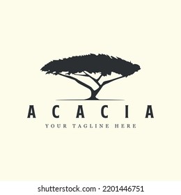 vintage acacia tree with logo vector illustration icon template design