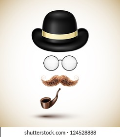 Vintage accessories (hat, glasses, mustache and tobacco pipe). Eps 10