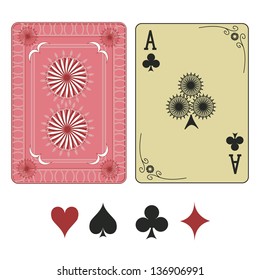 Vintage ace of clubs playing card with pattern back