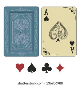 Vintage ace of spades playing card with pattern back