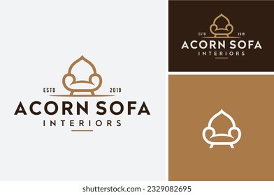 Vintage Acorn Oak Nut with Classic House Couch Single Sofa Chair Armchair for Living Room Home Interior logo design