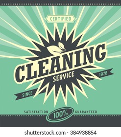 Vintage Ad Design For Cleaning Service. Retro Vector Layout For Professional Residential And Commercial Cleaning Company. Simple Flat Design Concept.