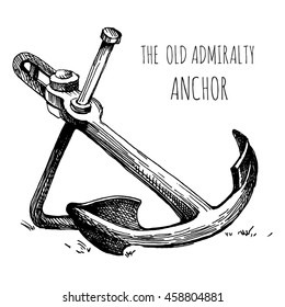 Vintage Admiralty Anchor. Hand Drawn Sketch.