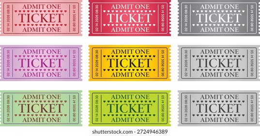 Antiguas Admite un juego de entradas con patrón de corazón, colorida Colección de entradas para eventos retro